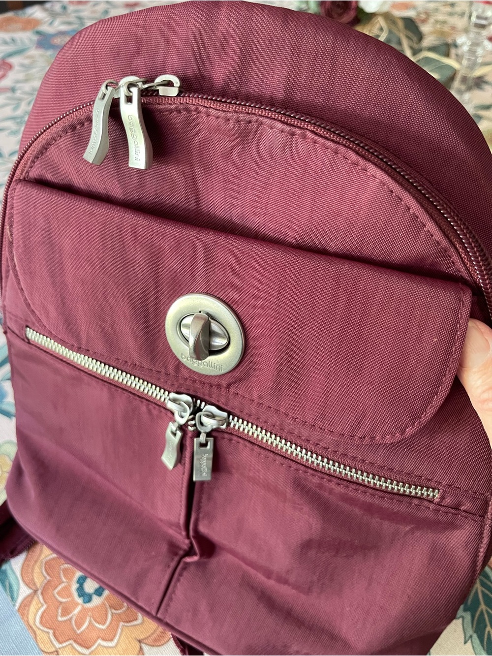 Baggallini Burgundy Compact Backpack with Front Turn-Lock - Picture 9 of 9